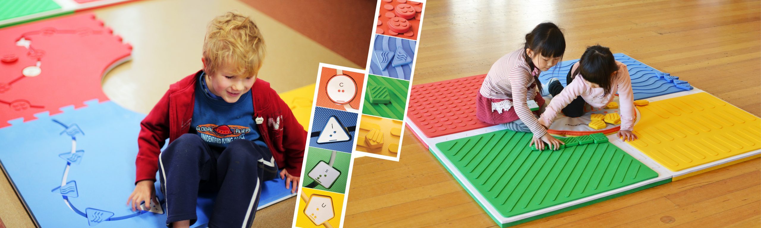 young children with disabillities playing on reach and match playmats